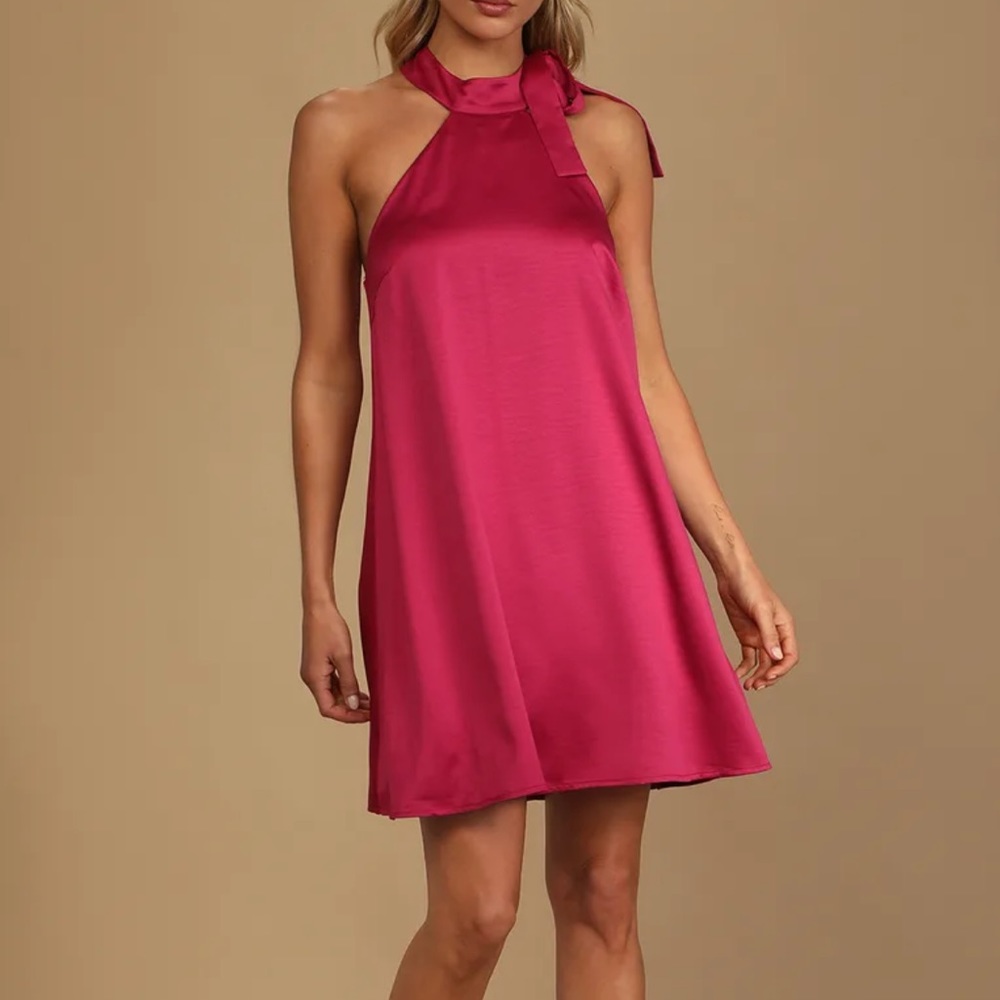 LULUS Fushia satin going out dress. Worn once